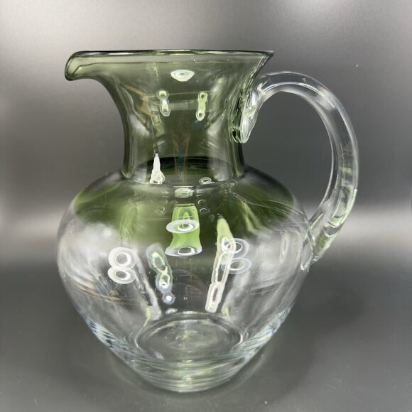 Mid Century Glass Pitcher Carafe Jug Hand Blown Pitcher Green Clear Ombré VTG - Picture 1 of 15
